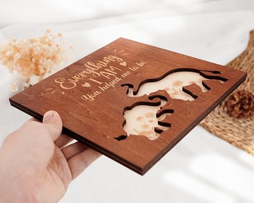 Elephant Wooden Frame Gifts for Mothers Day Mom Mama Elephant Sign Wall Decor Animal Plaque Father's Day Birthday Friendship Family Christmas Gifts for New Mom Nana Grandma from Son