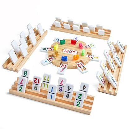 Mexican Train Dominoes Set with 4 Wooden Trays (116 Count)