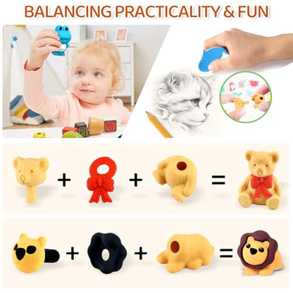 36Pcs Animal Erasers Kids Desk Pets Pencil Erasers 3D Puzzle Bulk Mini Animal Eraser Toys Fun Cute Eraser for Classroom Rewards (36 Count)
