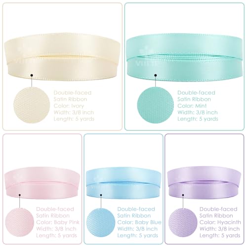 Pastel Rainbow Ribbon Assortment Satin Rainbow Colored Ribbon 3 (150 Foot)