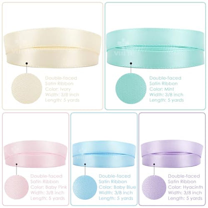 Pastel Rainbow Ribbon Assortment Satin Rainbow Colored Ribbon 3 (150 Foot)