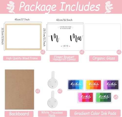 Mother's Day Handprint Art Craft DIY Kit Mother's Day Gifts from Daughter or Son Children Adults Handprint Keepsake with Wood Frame for Mom Grandma Birthday Holiday Activities 12x16 Inch
