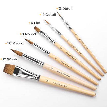 Sable Travel Watercolor Brushes (6 Count)