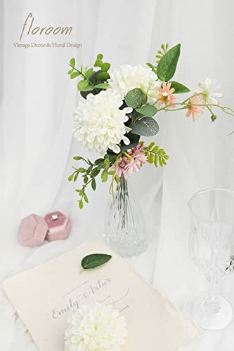 Artificial Dahlia Flowers 25pcs Real Looking Ivory Foam Fake Roses with Stems for DIY Wedding Bouquets White Bridal Shower Centerpieces Floral Arrangements Party Tables Home Decoration (25 Count)