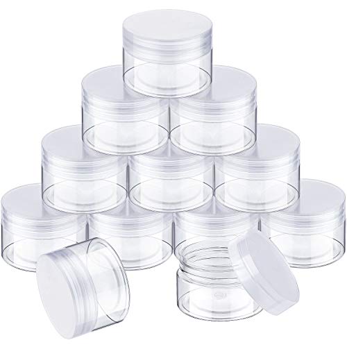 12 Pack 1 oz Plastic Container Jars with Lids Round Clear Travel Cosmetic Container Jars for Toiletries (12 Count)
