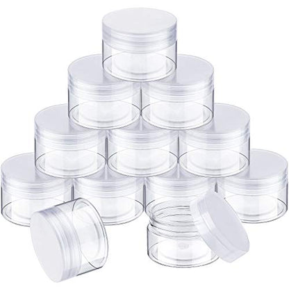 12 Pack 1 oz Plastic Container Jars with Lids Round Clear Travel Cosmetic Container Jars for Toiletries (12 Count)