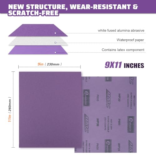 Wet Dry Sanding Sheets 25 PCS 9 x 11 Inch Purple Alumina (25 Count)
