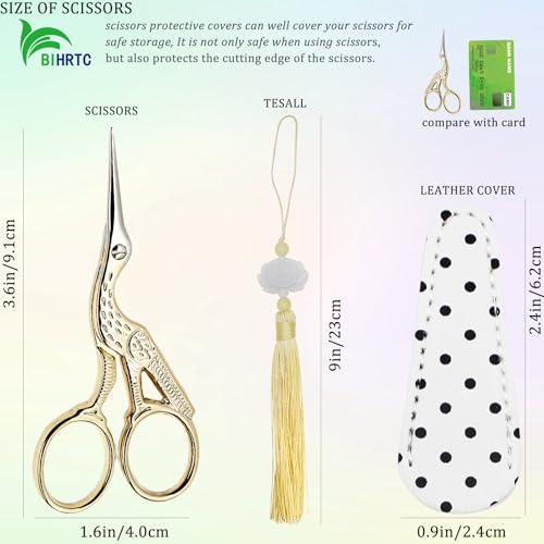 3.6Inch Small Embroidery Scissors Precision Scissor with Leather Cover Tassel Stainless Steel Tip for Crafting Thread Cutting Sewing DIY Needlework Artwork Housework