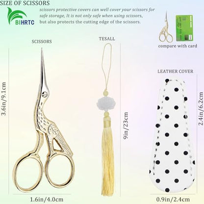 3.6Inch Small Embroidery Scissors Precision Scissor with Leather Cover Tassel Stainless Steel Tip for Crafting Thread Cutting Sewing DIY Needlework Artwork Housework
