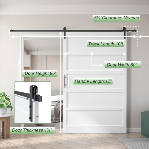 60x96 Inch White Sliding Barn Door Slab with 10ft Hardware Kit Included