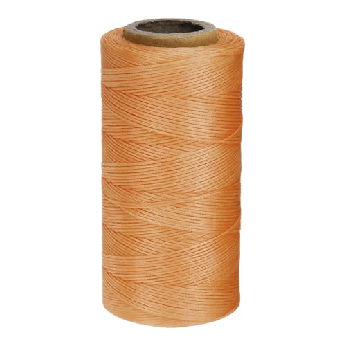 150D 0.8mm Flat Waxed Thread 284 Yards Polyester Leather Sewing Waxed String Hand Stitching Waxed Cord for Leather Stitching Sewing Bookbinding DIY Craft Ginger Yellow