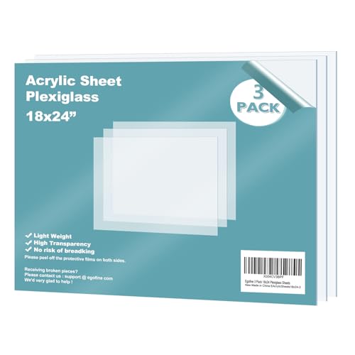 Plexiglass Sheets Acrylic Sheets 3 Pack of 18x24’’ 0.04 Thick Clear Plastic Cast Transparent Plexi Glass for Crafting Projects
