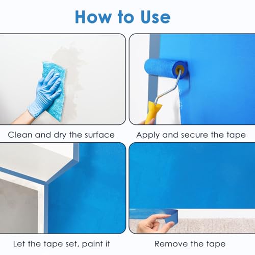 48 Roll Blue Painters Tape 1 Inch Wide Bulk Masking Paint Tape 0.94inx55yds (48 Count)