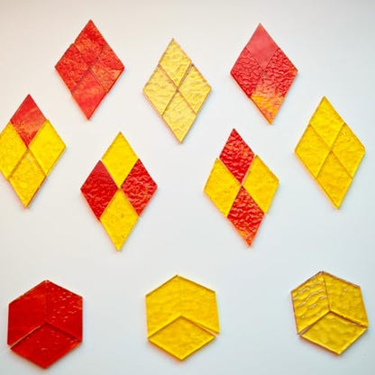60 Pieces Diamond Shape Yellow Brown Mixed Transparent Stained Glass Tiles (60 Count)
