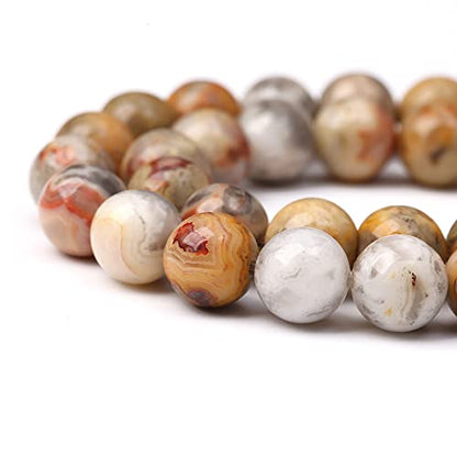 32pcs 12mm Natural Stone Beads Crazy Lace Agate Gemstone Round Loose Beads for Jewelry Making DIY Bracelet Necklace (16 Count)