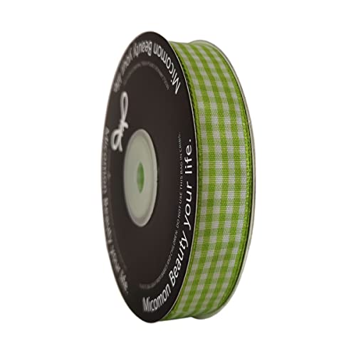 Apple Green Light Green Gingham Plaid Checked Ribbon 25 Yards Each Roll 100% Polyester