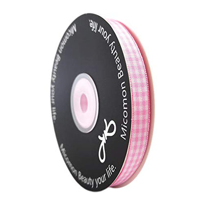 Pink Gingham Plaid Checked Ribbon 25 Yards Each Roll 100% Polyester (75 Feet)