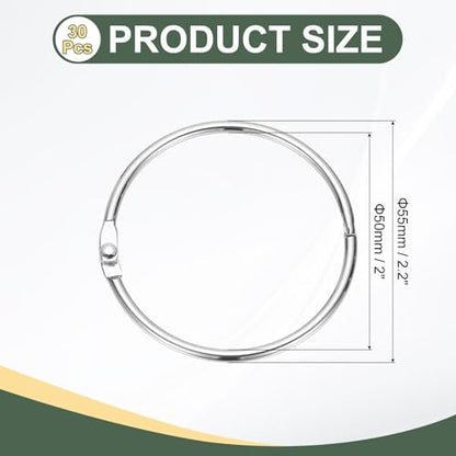 2" x 2.2" Loose Leaf Binder Rings (30 Count)