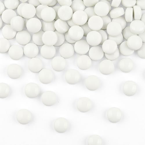 150g Glossy White Round Glass Mosaic Tiles for Crafts Bulk (5.29 Ounce)