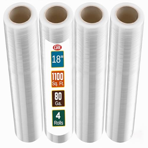 4 Pack Stretch Wrap 18 Inch 80 Gauge Shrink Wrap (1100 Sq Ft)
