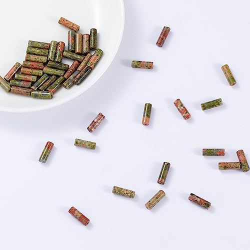 Natural Unakite Cylinder Tube Beads 4x13mm 38cm (28 Count)