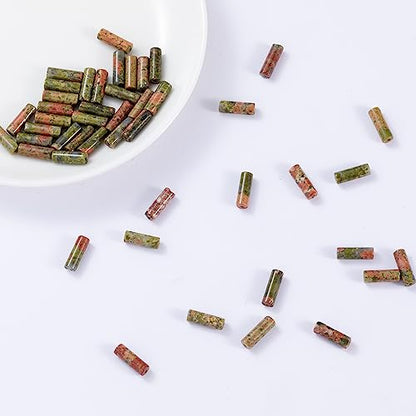 Natural Unakite Cylinder Tube Beads 4x13mm 38cm (28 Count)