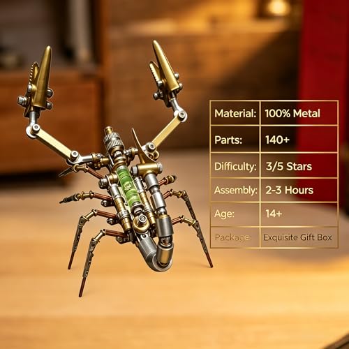 Steampunk Mechanical Scorpion Insect 3D Metal Puzzle 140+ Parts No Glue Screw Assembly DIY Hobby Birthday for Adults Teens 14+ (100 Count)