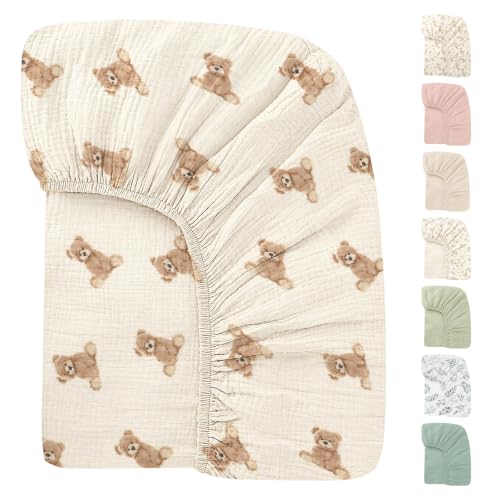 Organic Crib Sheets Fitted Crib Mattress Sheet 52x28 Inches 100% Muslin Cotton for Baby Girls & Boys