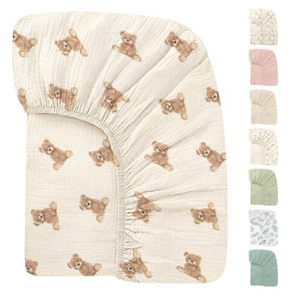 Organic Crib Sheets Fitted Crib Mattress Sheet 52x28 Inches 100% Muslin Cotton for Baby Girls & Boys