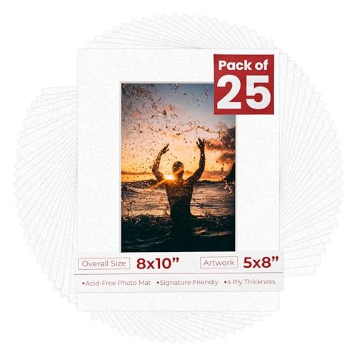 Pack of 25 Acid Free 8x10 Mats Bevel Cut for 5x8 Photos (25 Count)