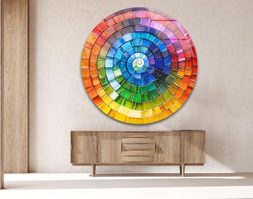 15.8''(40cm) Diameter Radiant Spiral Spectrum Round Glass Wall Art Tempered Glass Printing Wall Decor Large Wall Art Wall Hangings
