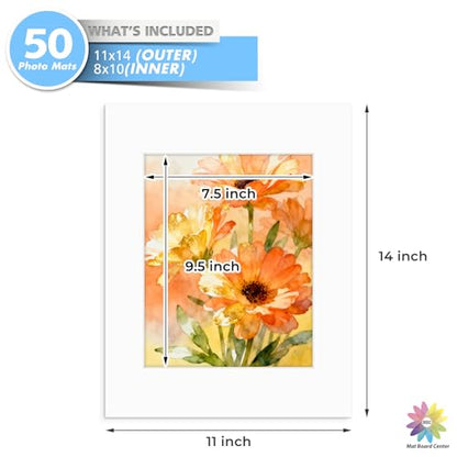 Mat Board Center 50 Pack 11x14 Picture Mat for 8x10 Photo White (50 Count)