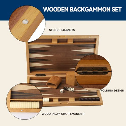 GSE Premium Wooden Inlay Backgammon Board Set