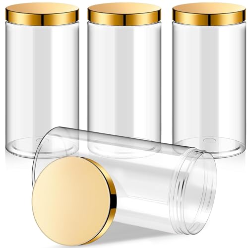 12 Pack 32 oz Plastic Container Jars with Lids Round Clear Travel Cosmetic Container Slime Jars for Toiletries (12 Count)