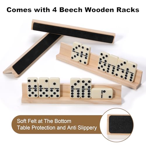 Double Six Dominos Set for Adults with Wooden Racks and Travel Case