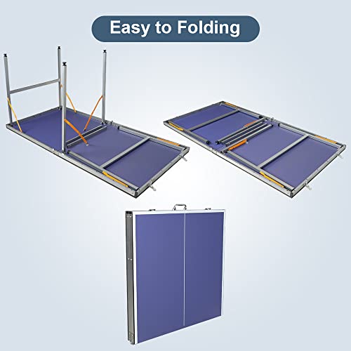 6FT/8FT/9FT Mid-Size Table Tennis Table Ping-Pong Table Set Foldable & Portable Table Indoor Outdoor for Family Game (Blue, 6FT)