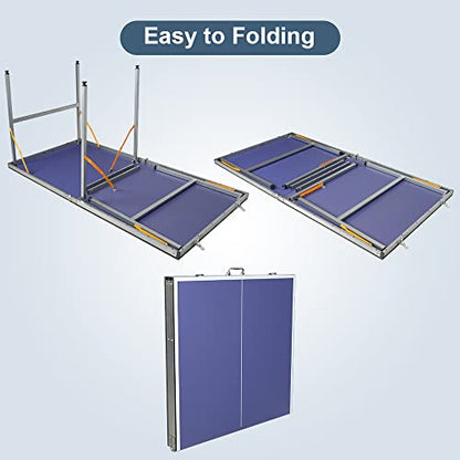 6FT/8FT/9FT Mid-Size Table Tennis Table Ping-Pong Table Set Foldable & Portable Table Indoor Outdoor for Family Game (Blue, 6FT)