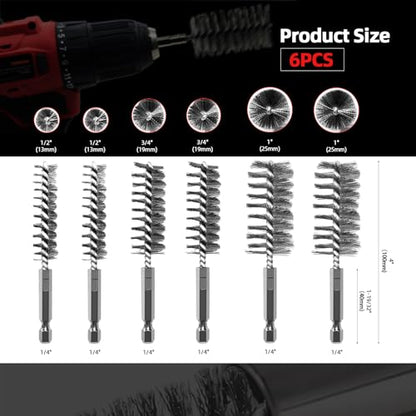 6Pcs Stainless Steel Wire Bore Brush for Power Drill Cleaning 1 (6 Count)