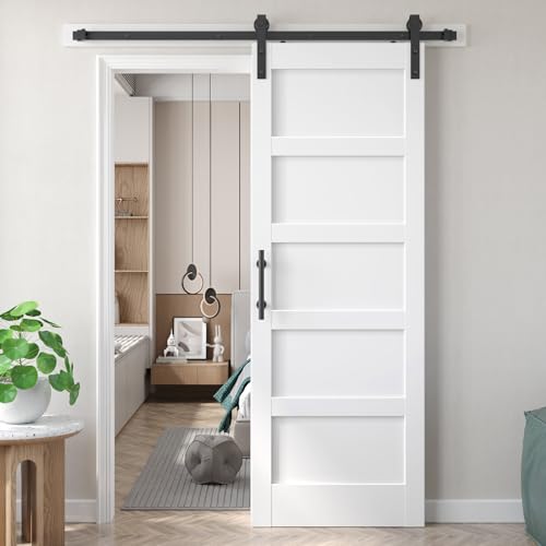 30inx80in White Barn Door and 5.5FT Sliding Barn Door Hardware Kit Included