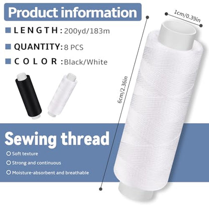 8 Rolls Sewing Thread 200 Yards Each Roll Thread for Sewing Machine (1600 Foot)