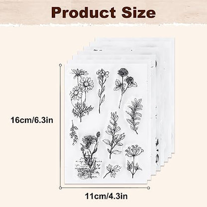 8 Sheets Flower Clear Stamps for Card Making Silicone Stamps for DIY (8 Count)