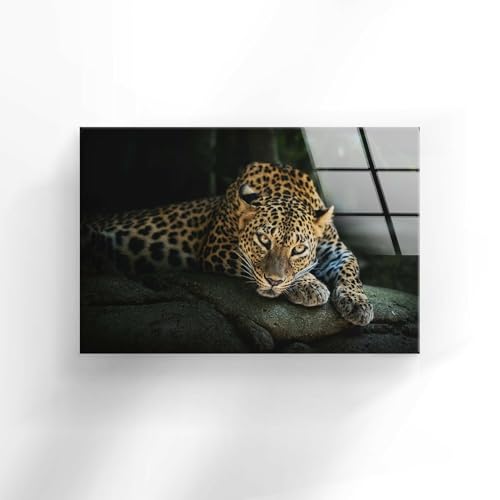 28Wx18H'' Fierce Leopard Glass Wall ArtTempered Glass Printing Wall Decor Large Wall Art Wall Hangings