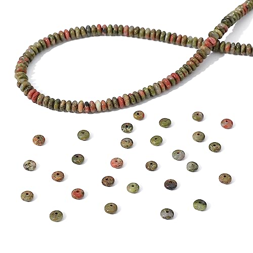 Natural Unakite Disk Stone Beads 4x2mm 160pcs Rondelle Loose Semi Gemstone Beads for Jewelry Making Design (160 Count)