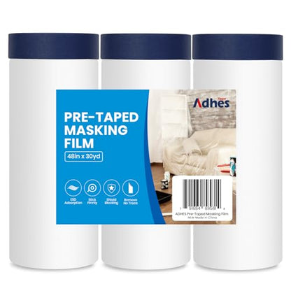 ADHES Painters Plastic with Tape 48 inch x 90 feet x 3 Rolls (270 Foot)