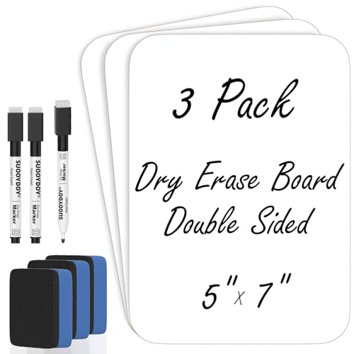 3 Pack Small White Board Dry Erase 5x7 Inch Mini Whiteboard Small Dry Erase Board with Markers Erasers Double Sided Dry Erase Lapboards for Students Teachers School Supplies Meeting Voting (3 Count)
