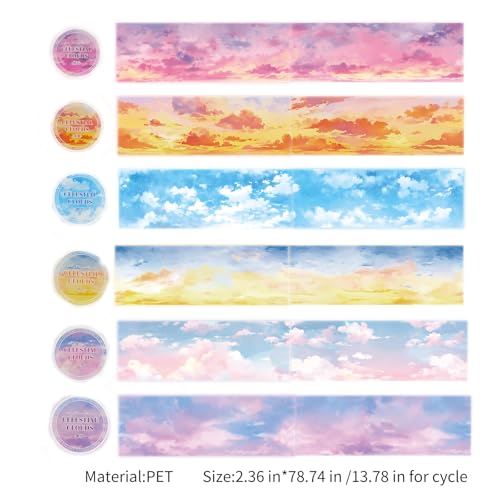 6 Rolls Cloud PET Washi Tape Set for Scrapbook Supplies