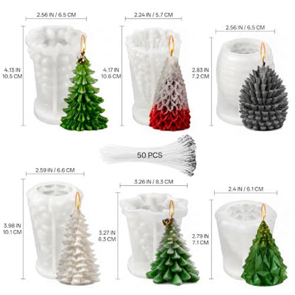 6 PCS 3D Christmas Tree Pinecone Silicone Molds