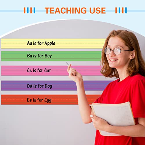 12 Pieces Large Magnetic Sentence Strips 3 x 36 inch Dry Erase Sentence Strips Jumbo Multicolor Magnetic Handwriting Paper with Lines for Teacher Whiteboard Classroom School Supplies