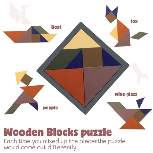 3 Pack Large Wooden Blocks Puzzles Hexagon Tangram Puzzle Wooden Russian Brain Puzzles for Adult Challenge Teasers Geometric Jigsaw Logic Iq STEM Educational Gift Graduation (3 Count)