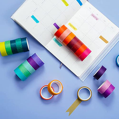 60 Rolls Washi Tape Set 15mm Wide Rainbow Colored Painters Masking Tape Supplies Writable Cute Colorful Decorative Craft Tape for Scrapbook DIY (9 Count)